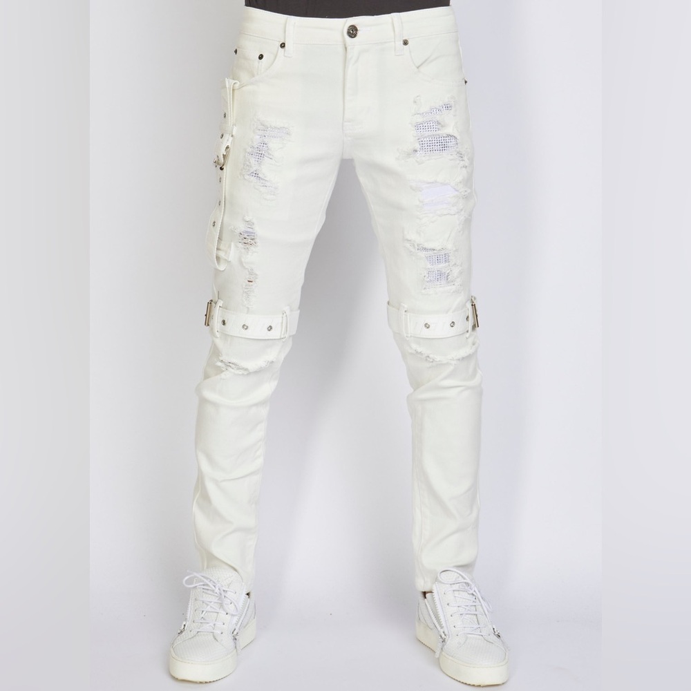 Men's White Distressed Skinny Jeans